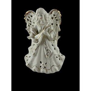 Porcelain Winter Angel Figurine Accent Night Light Table Top Christmas Bisque 9"